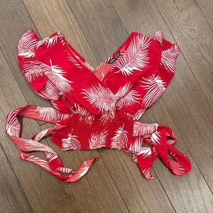 SHEIN XS Women’s Red Leaf Print Wrap Top
